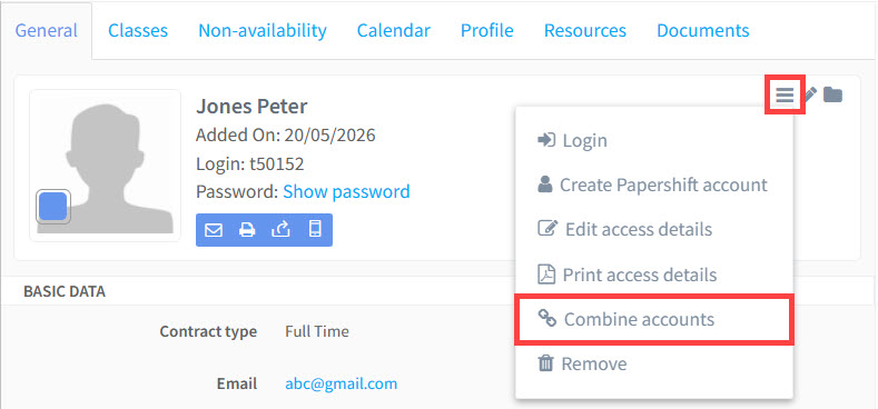 Combining teachers account