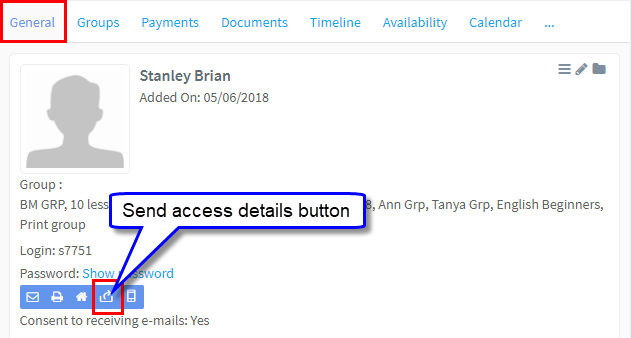 Send access details button