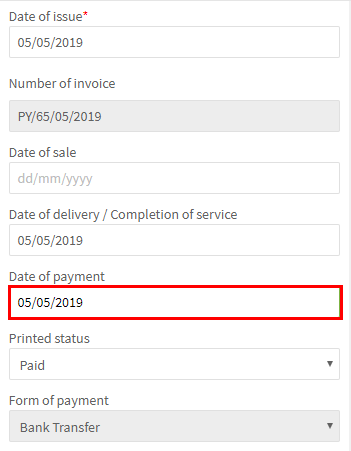 Add date of payment