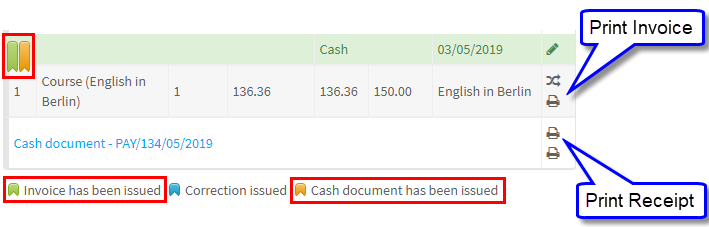 Cash Payment confirmed by Invoice