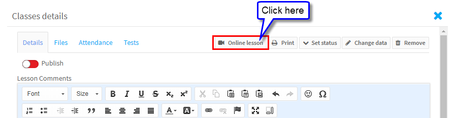 on-line lesson button