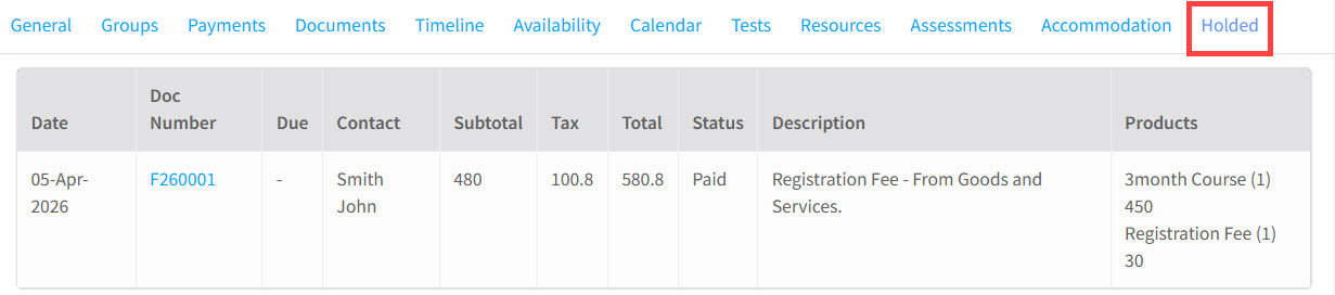 Holded on the student's card