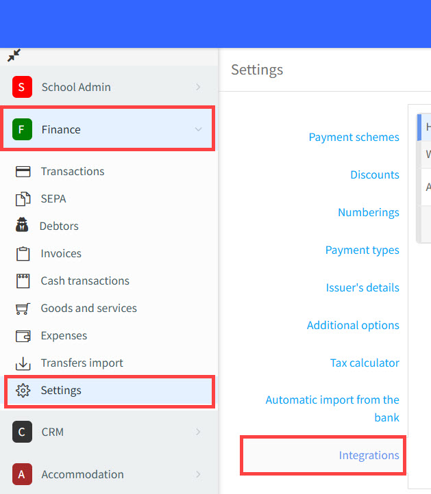 Integration settings