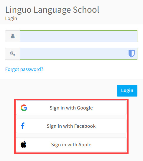 Log in with Google, Facebook or Apple